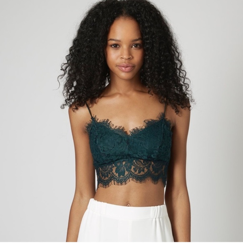 Topshop Green Lace Bralette Crop Top Eyelash Scalloped Trim